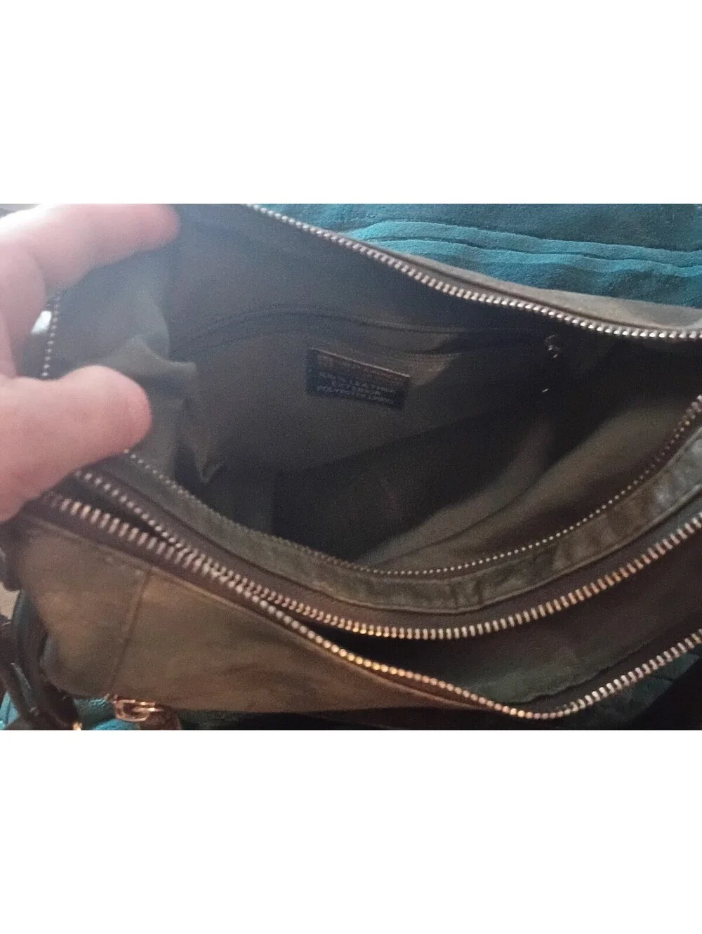 Great American Leather Works Multi-Zip  Hobo Crossbody Bag – Olive / Slate Grey